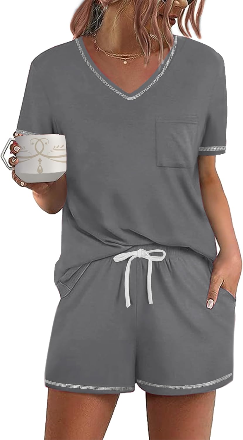 Ekouaer Women's Pajamas Sets Short Sleeve Lounge Sets Sleepwear Casual Two Piece...