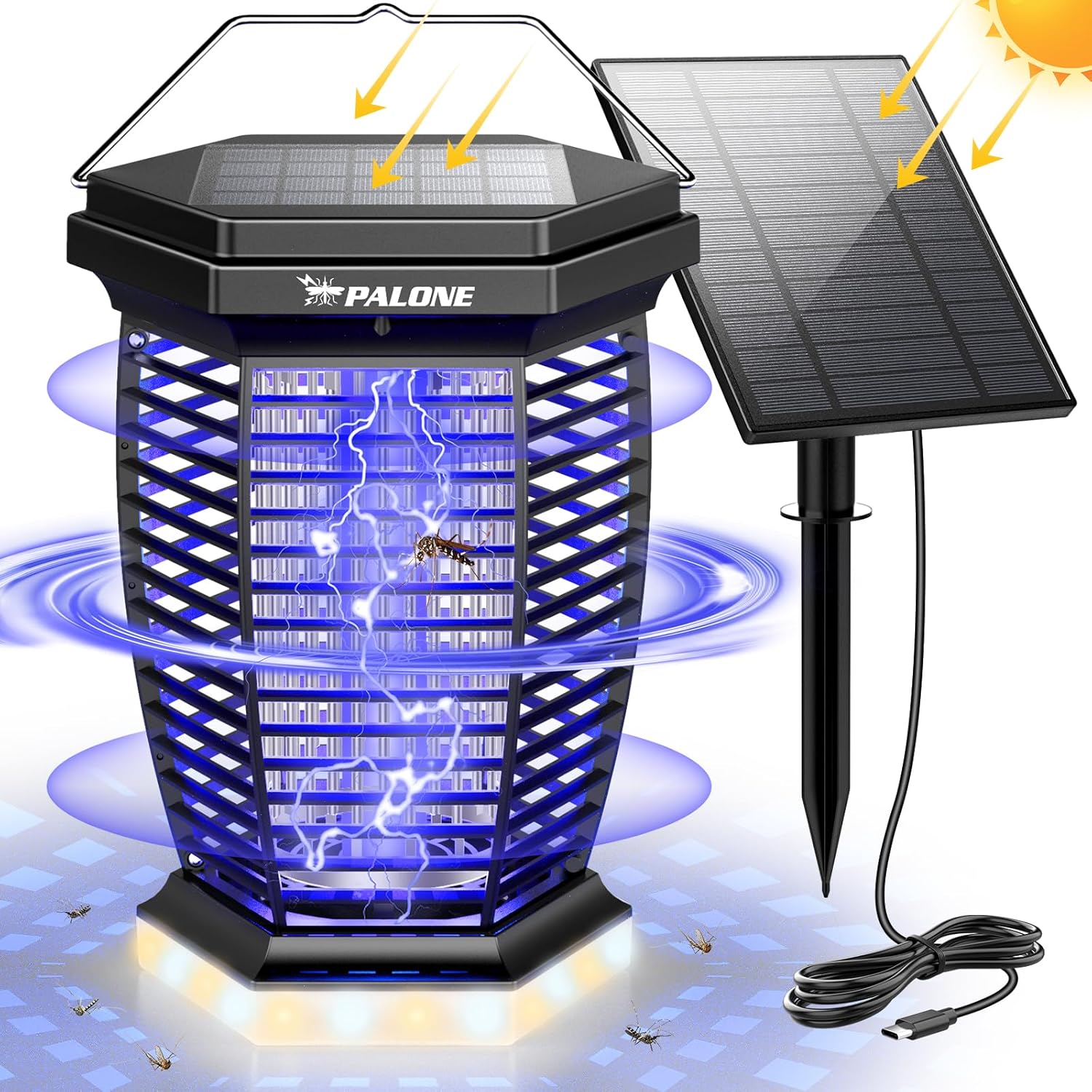 PALONE Solar Bug Zapper Outdoor, 3 in 1 Mosquito Zapper with 3.5m Extended Solar...