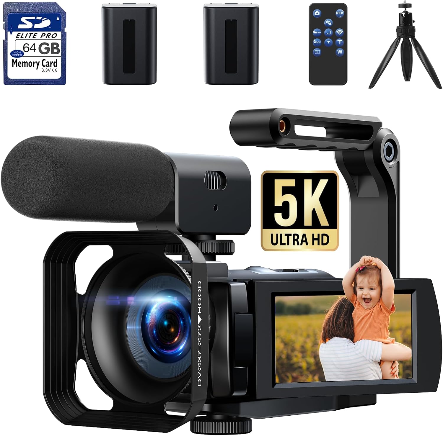 HOTPEAK 5K Video Camera Camcorder 56MP WIFI YouTube Vlogging Camera 3” 270° Rota...