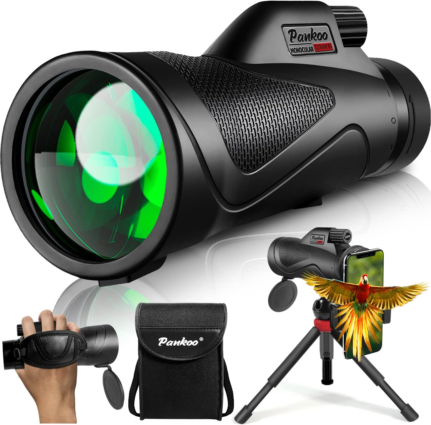 Pankoo 12x60 Monocular Telescope High Powered with Smartphone Adapter Tripod and...