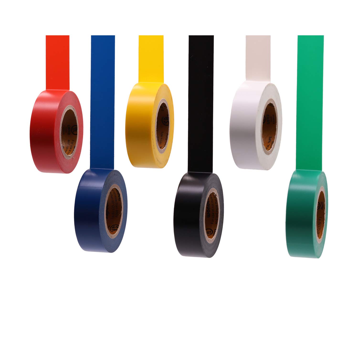 Electrical Tape Colors 6 Pack 0.7-Inch by 30 Feet, Voltage Level 600V Dustproof,...