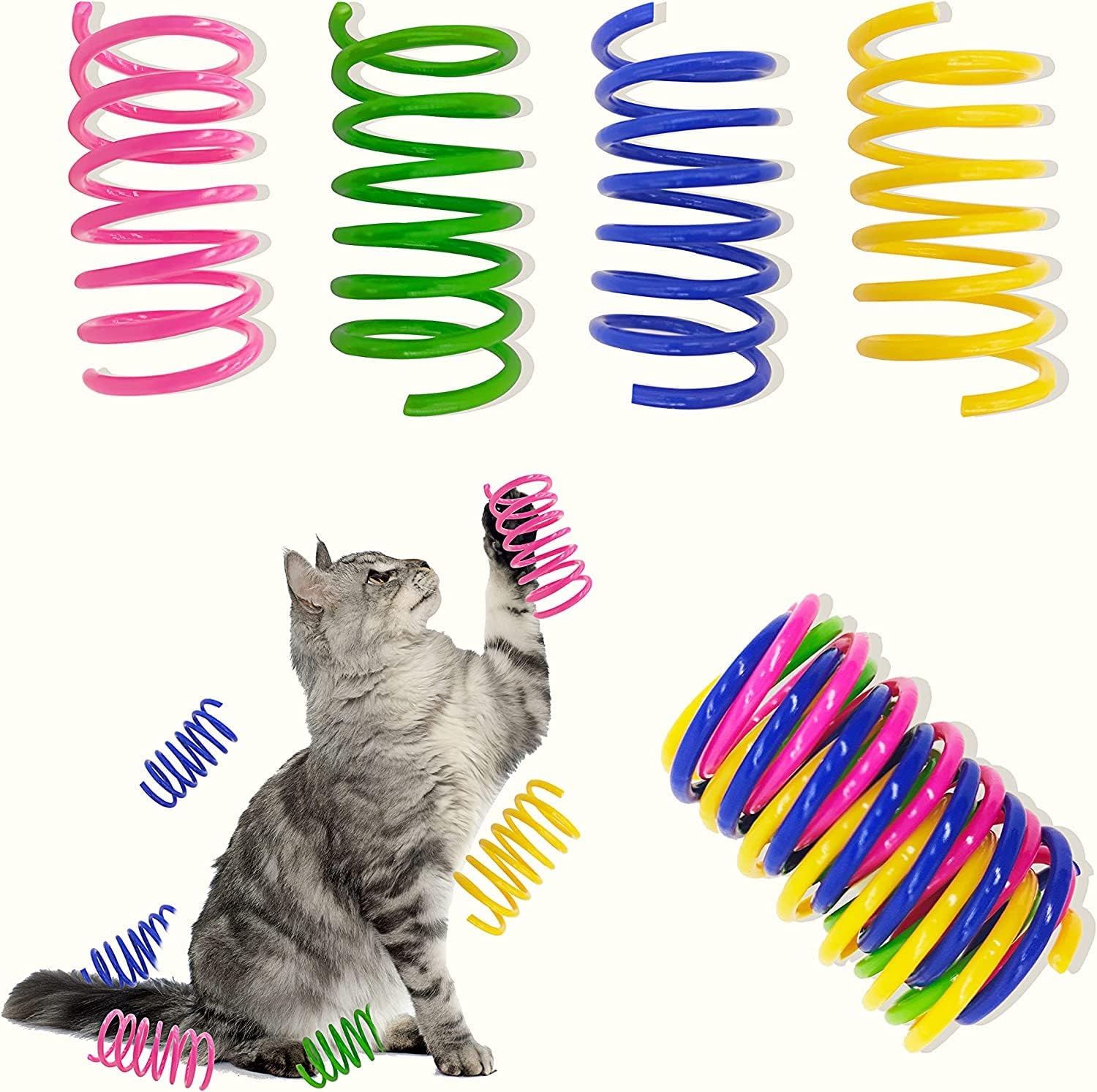 AGYM Colorful Plastic Spring Cat Toys, 30 Pack Spiral Springs for Indoor Cats to...