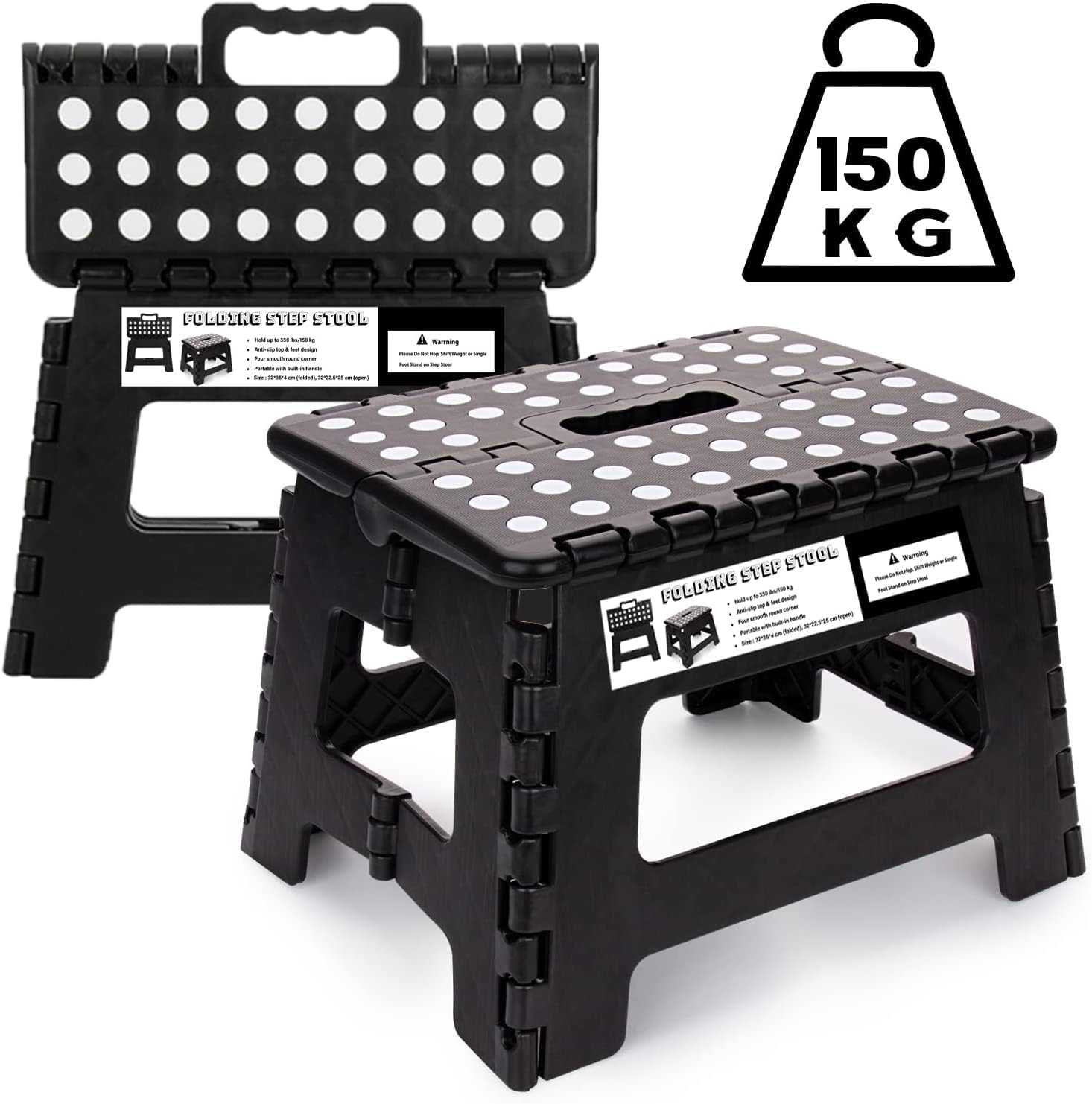 Folding Step Stool 9 inch - Kids Adults Heavy Duty Foldable Plastic Stepping Sto...