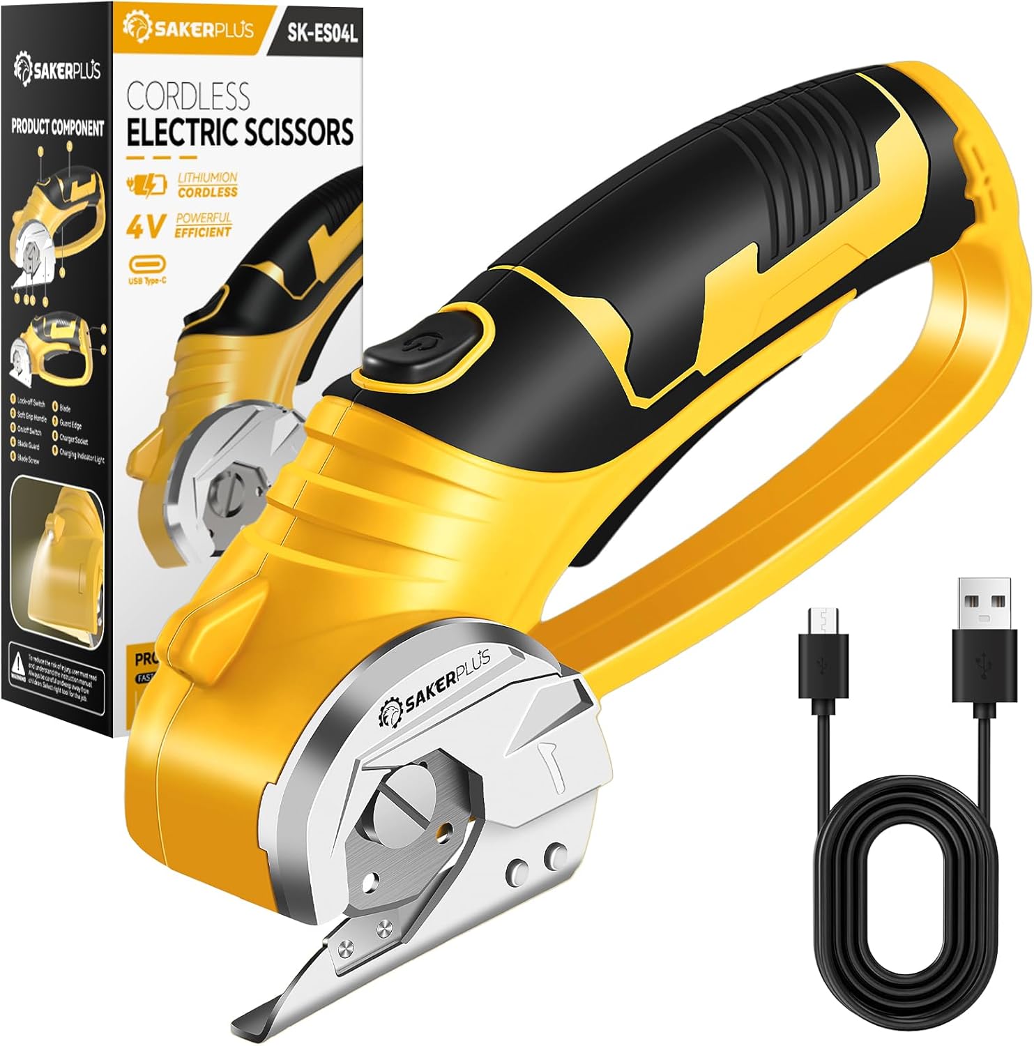 Cordless Electric Scissors,4V Rechargeable Cardboard Box Cutter Heavy Duty Fabri...