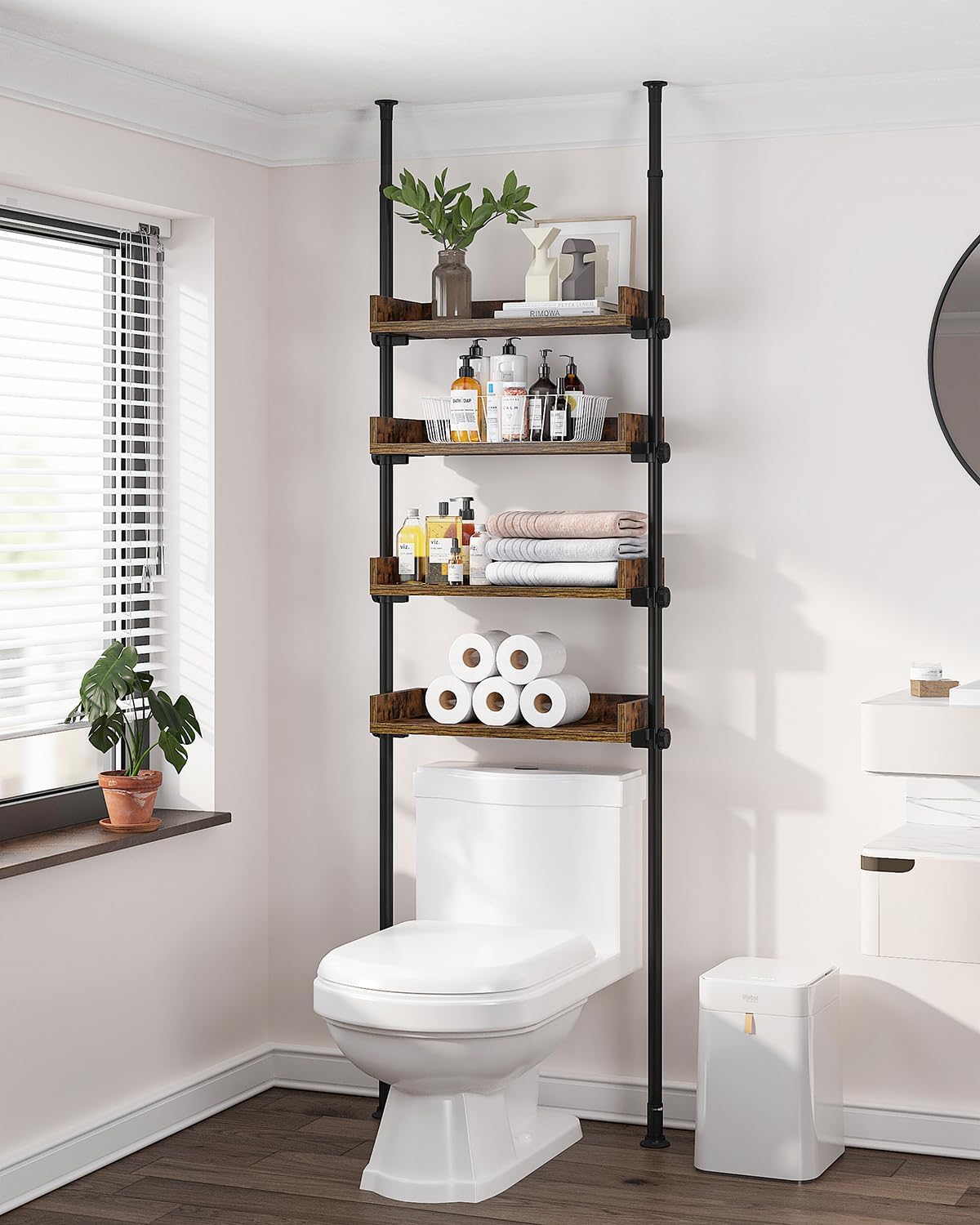 ALLZONE Bathroom Organizer, Over The Toilet Storage, 4-Tier Adjustable Wood Shel...