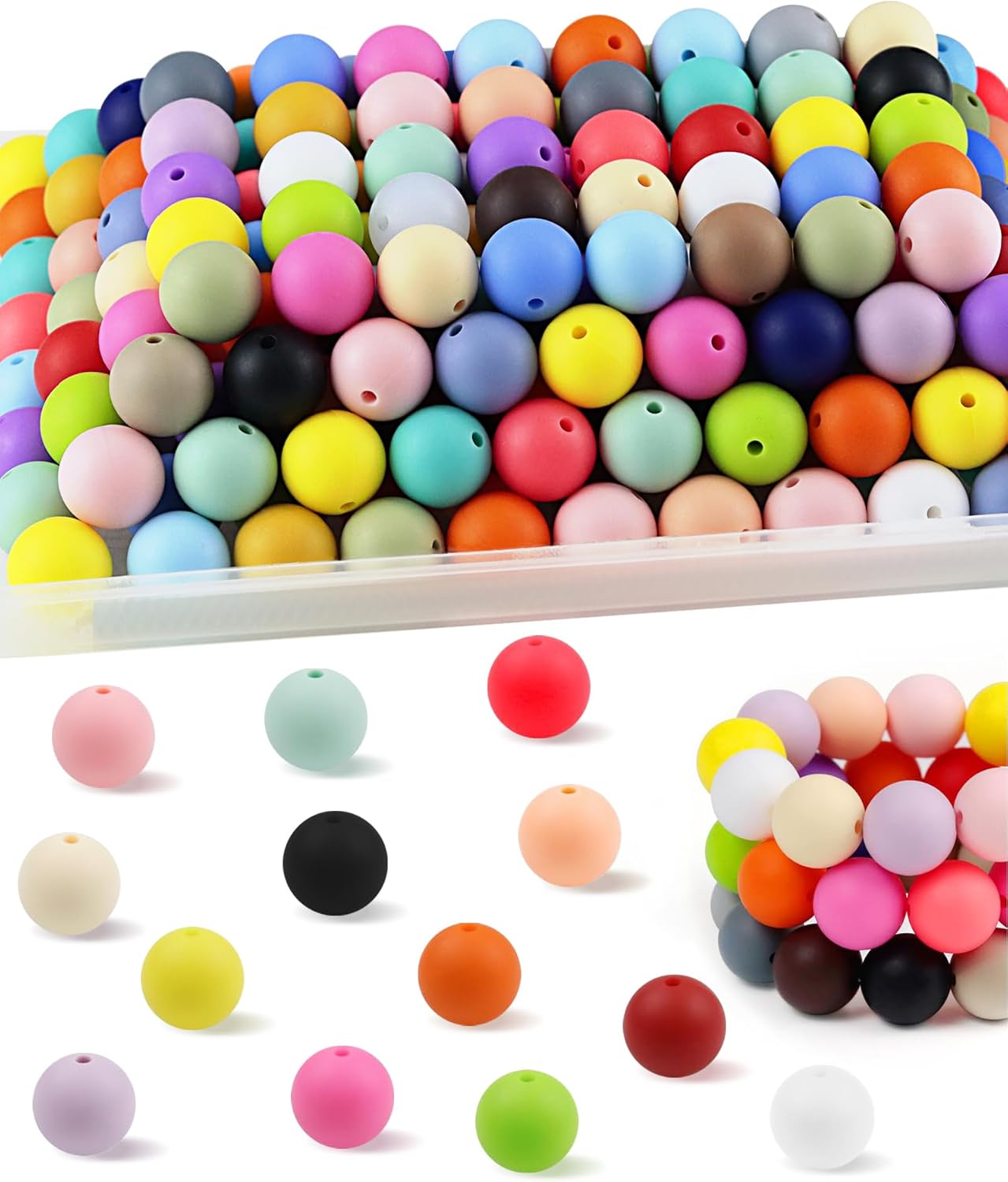 150PCS FIVEIZERO Silicone Beads, 30 Colors 15mm Silicone Beads Bulk for Keychain...