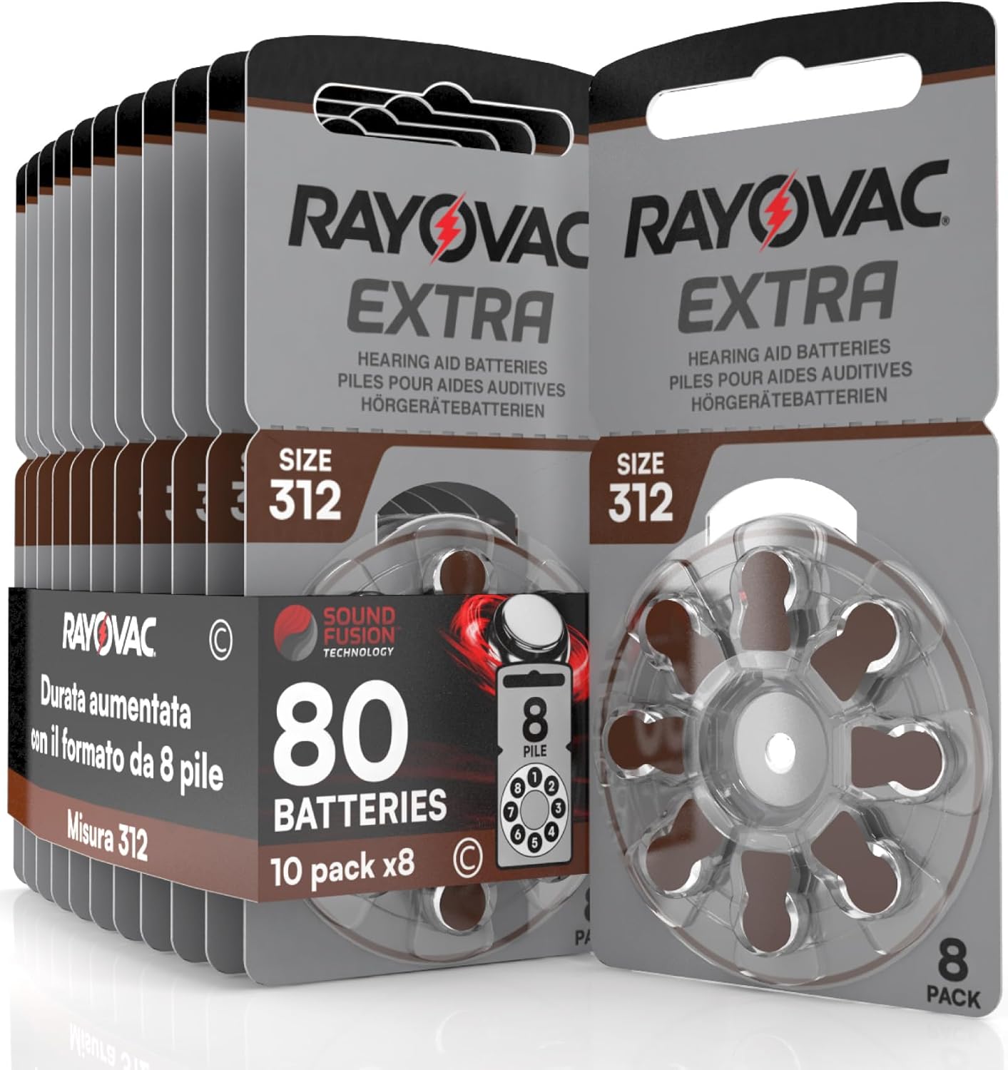 80 Hearing Aid Batteries Rayovac Extra 312. 10x8 Pack PR41 Brown Size