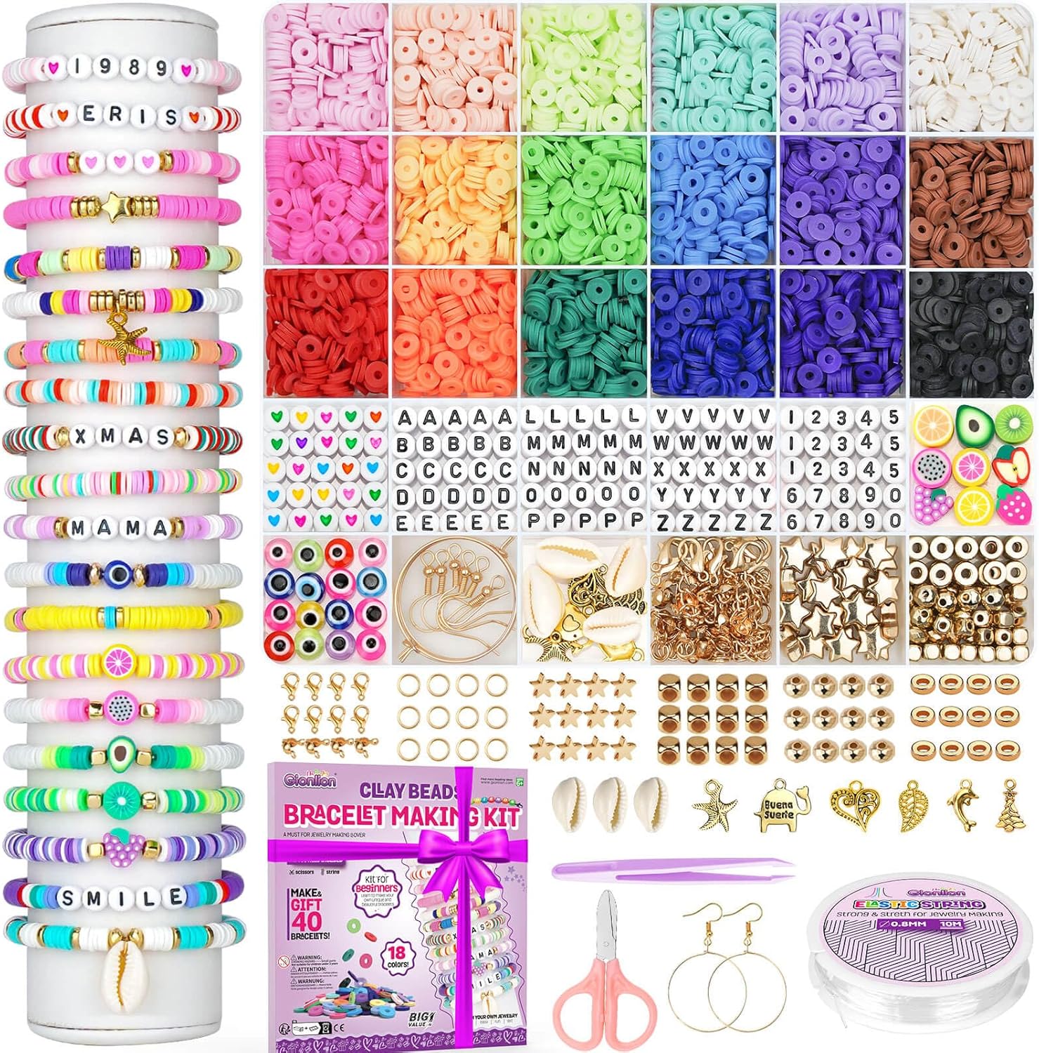 Gionlion Friendship Bracelet Kit Concert Bracelets Merch, 5200 Pcs Clay Beads Br...