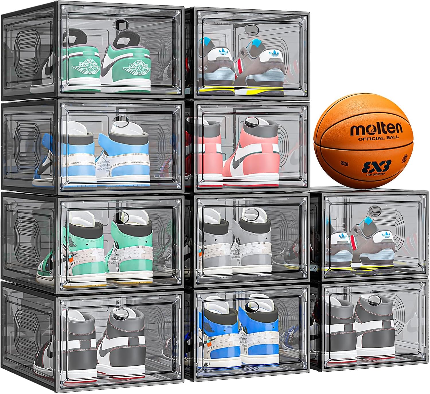 10 Pack Thicken Shoe Organizer Stackable,Upgraded Sturdy Shoe Storage Box with M...