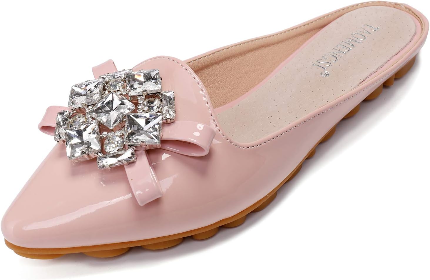 Women's Suede Leather Mules Mules for Woman Rhinestone Flats Comfortable Slip on...