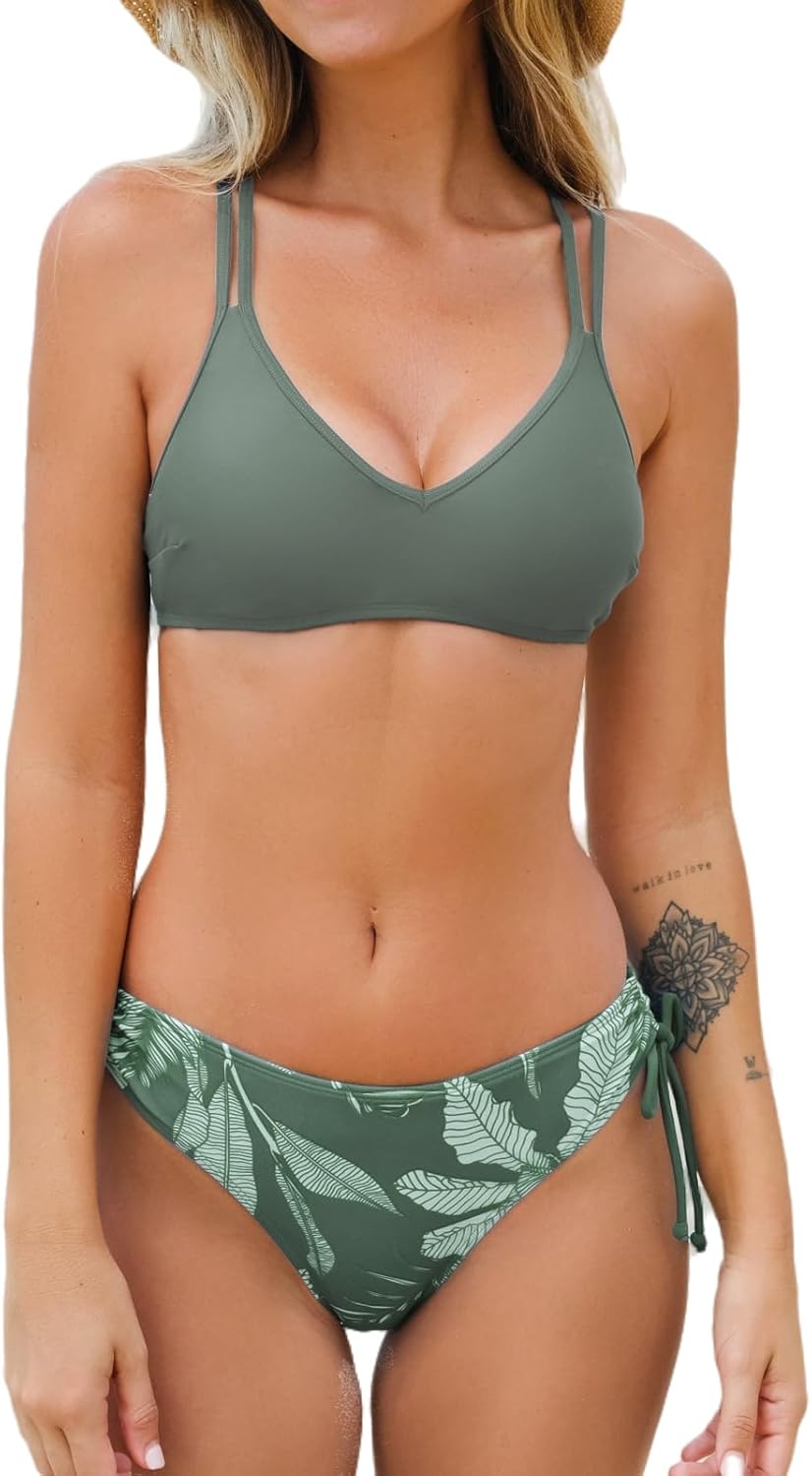 CUPSHE Women Swimsuit Bikini Set Two Piece Bathing Suit Criss Cross Back Strappy...