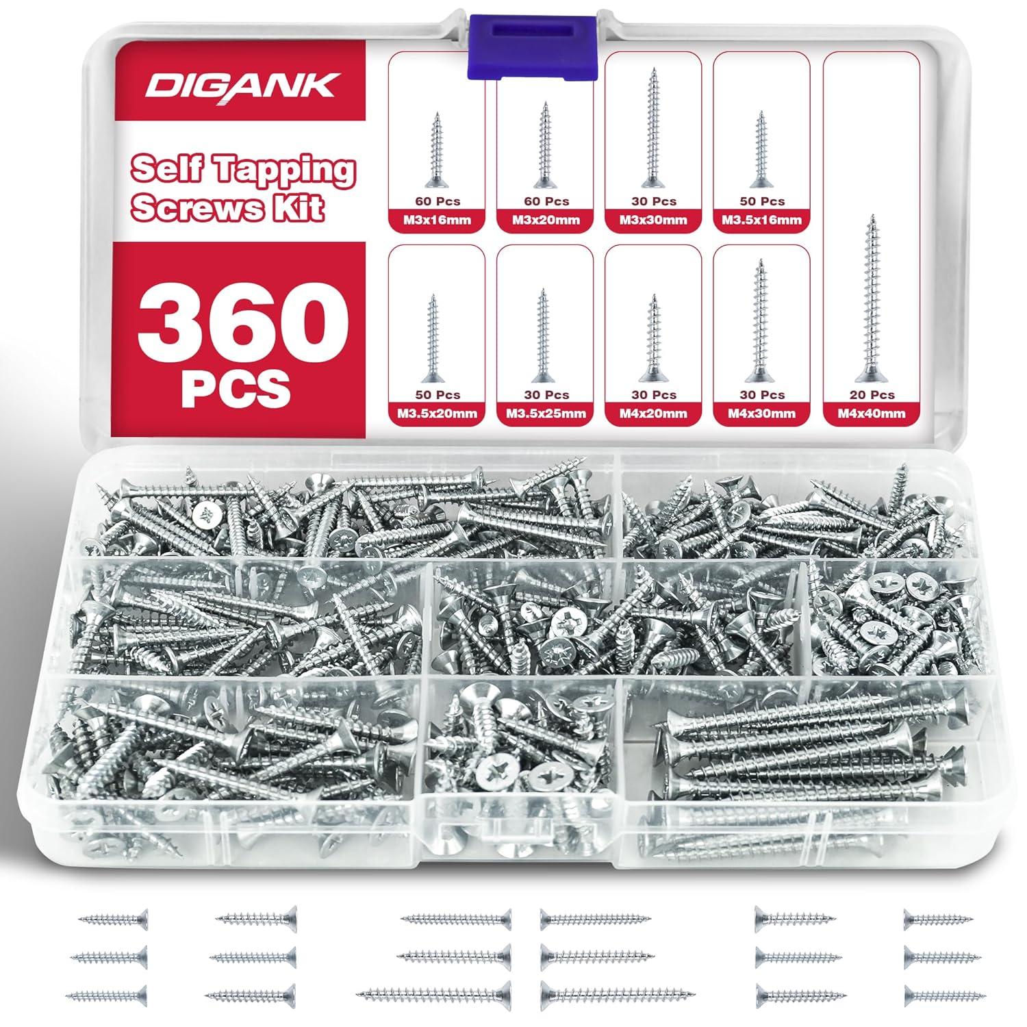 Wood Screws Kit,360pcs Self Tapping M3,M3.5,M4 Screws Assortment, Ideal for Diy,...