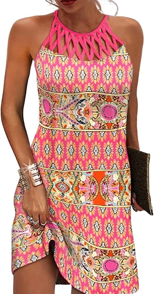 BIRW Summer Dresses for Women 2025 Casual Floral Halter Neck A-line Beach Vacati...