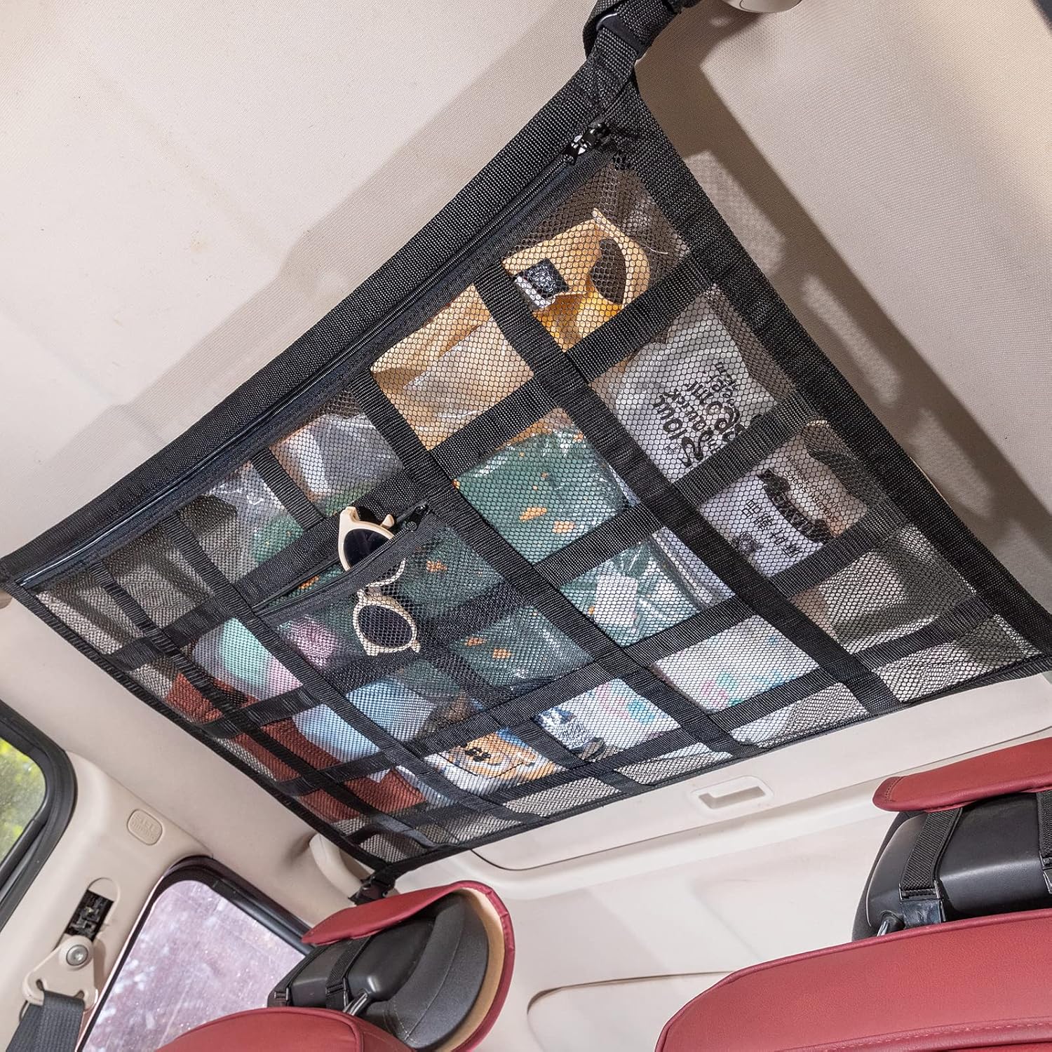 Upgrade Car Ceiling Cargo Net Pocket,31.5"x21.6" Strengthen Load-Bearing and Dro...