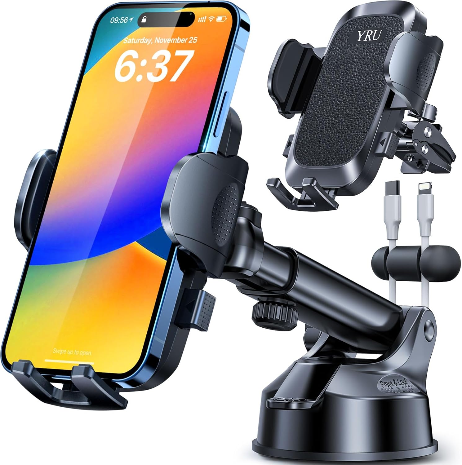 [2025 Upgrade 80LB+ Strong Suction]YRU Car Phone Holder Mount,[Bumpy Road Stable...