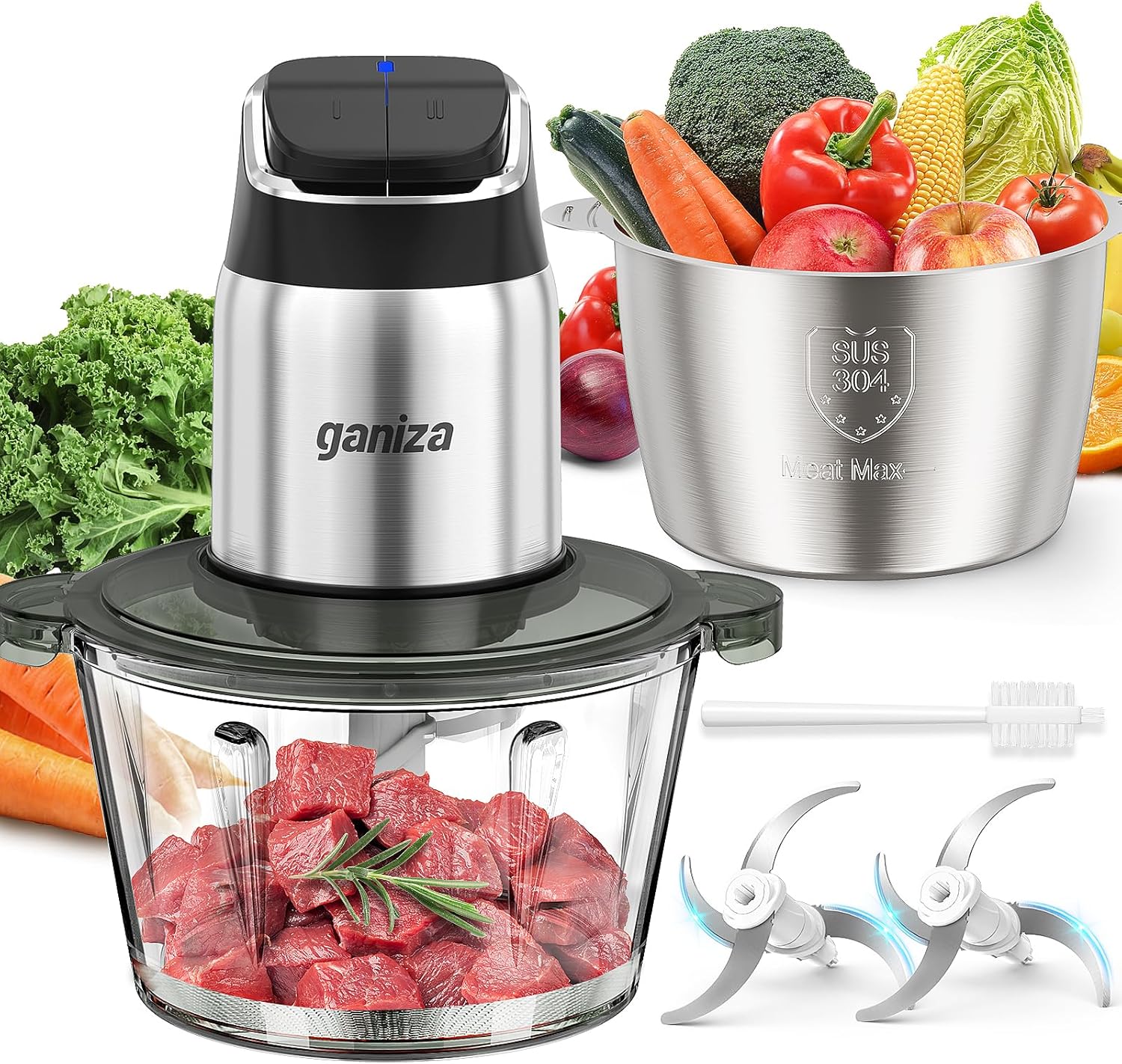 Ganiza Food Processor, 2-Speed Food Chopper Meat Grinder with 8 Cup Stainless St...