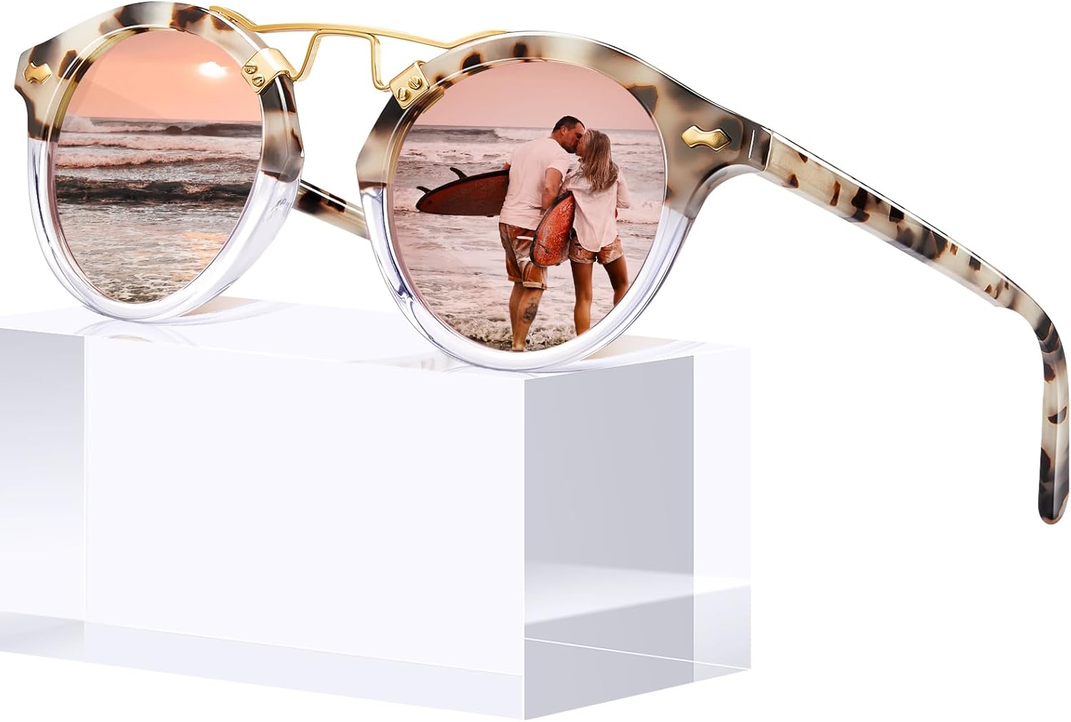CARFIA Small Face Acetate Polarized Sunglasses for Women UV Protection, Retro Do...