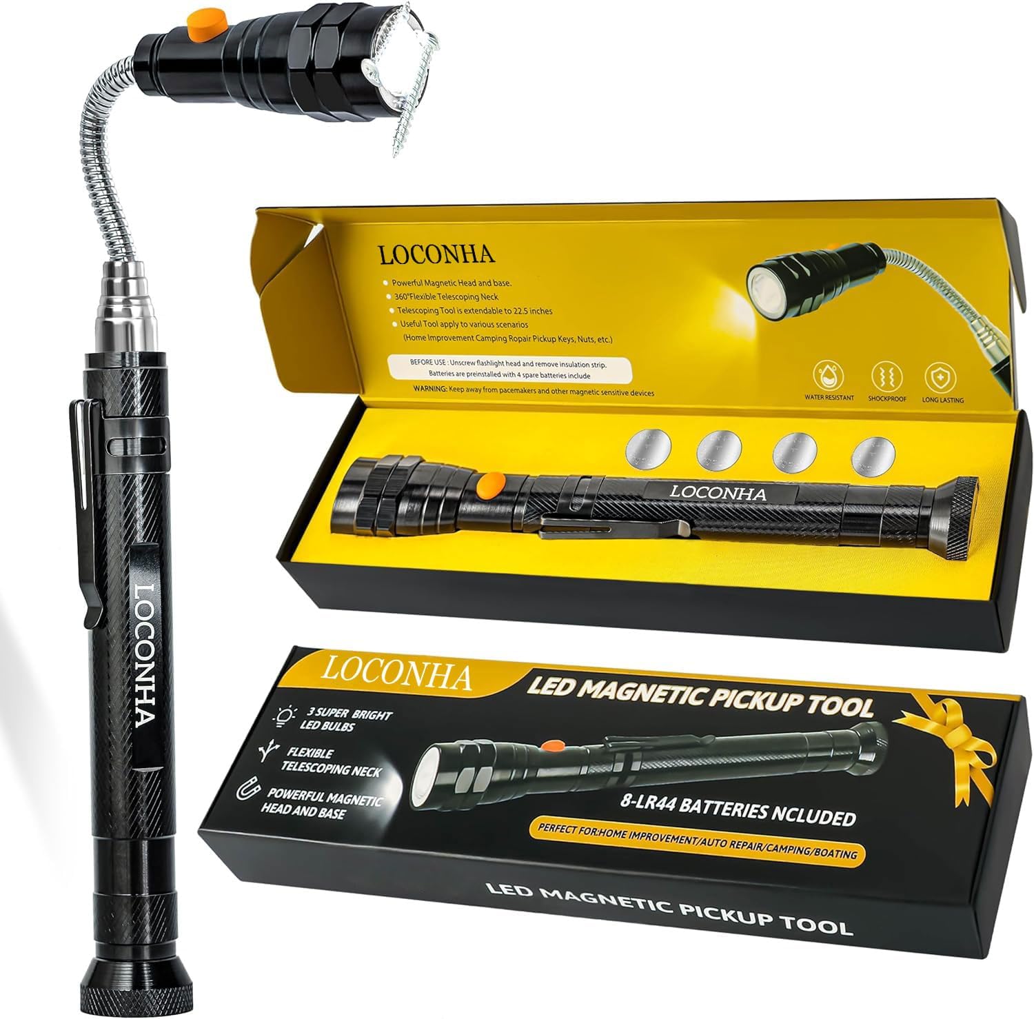 Magnetic Pickup Tool with LED Lights, Telescoping Magnet Flashlight, Cool Gadget...