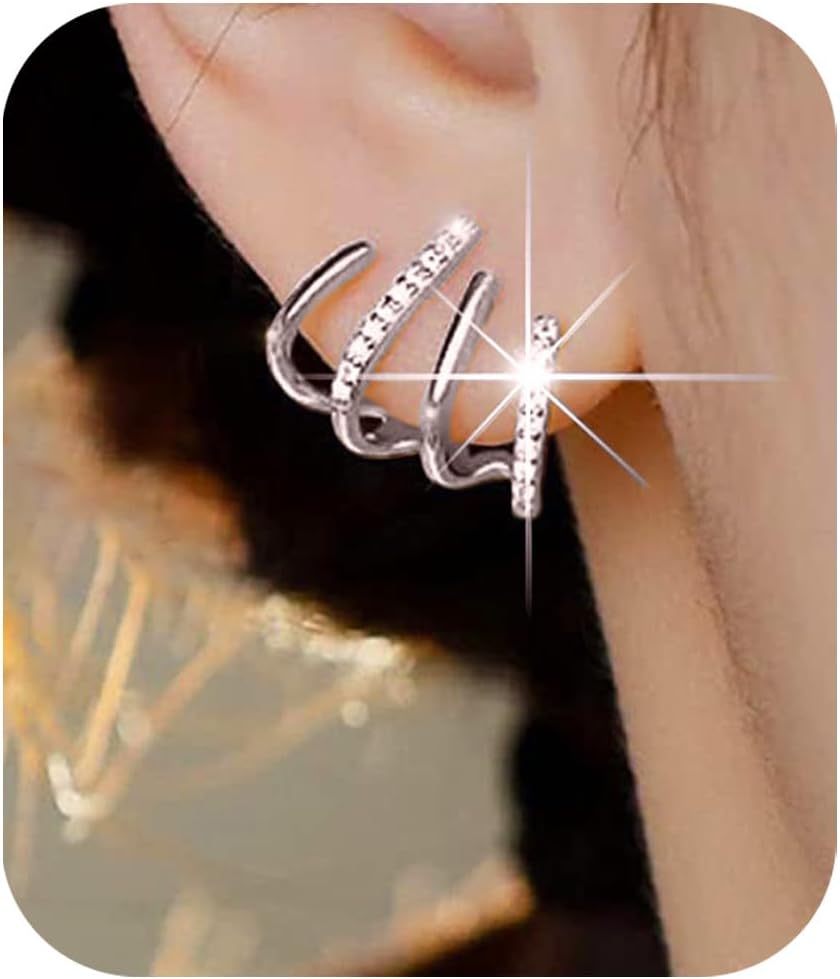 PANSHI Sterling Silver Post Earrings Silver Hoop E...