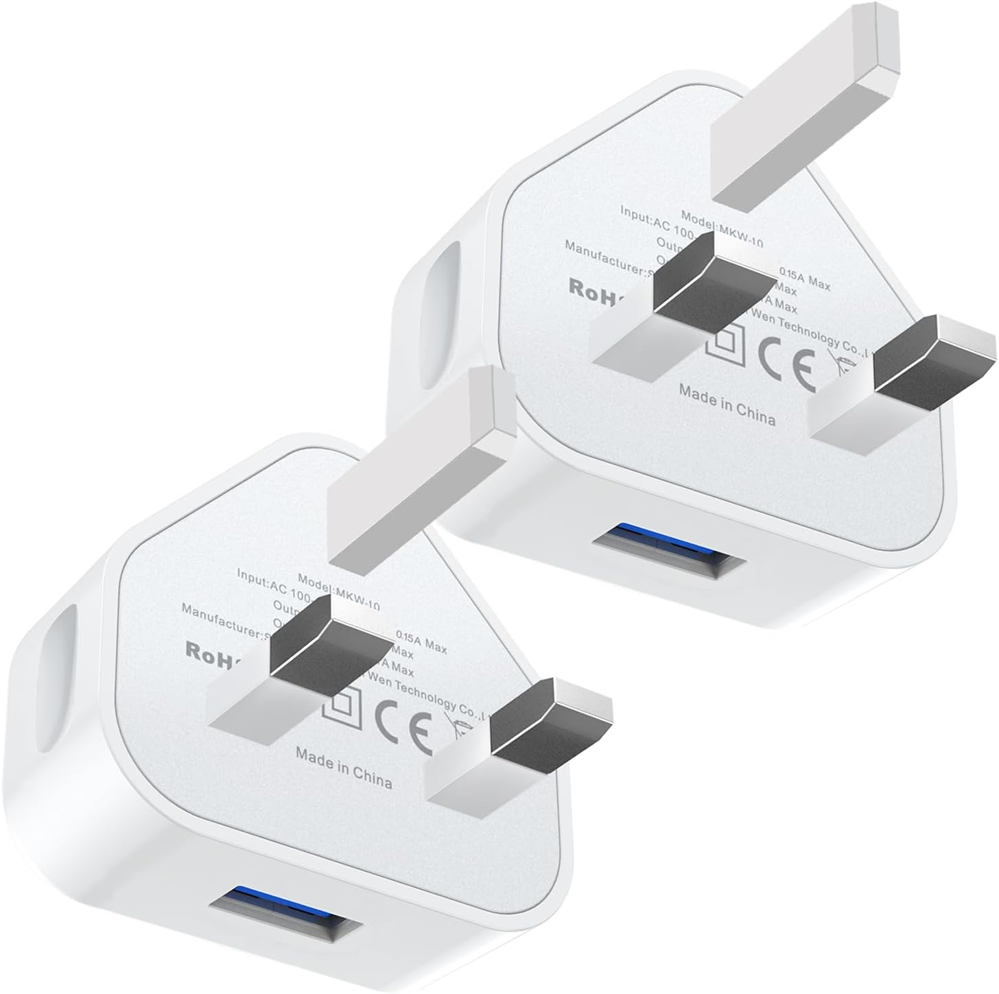 2-Pack USB Plug, USB Charger Plug Adaptor UK 3 Pin USB Mains Charger 5V 1A i Pho...