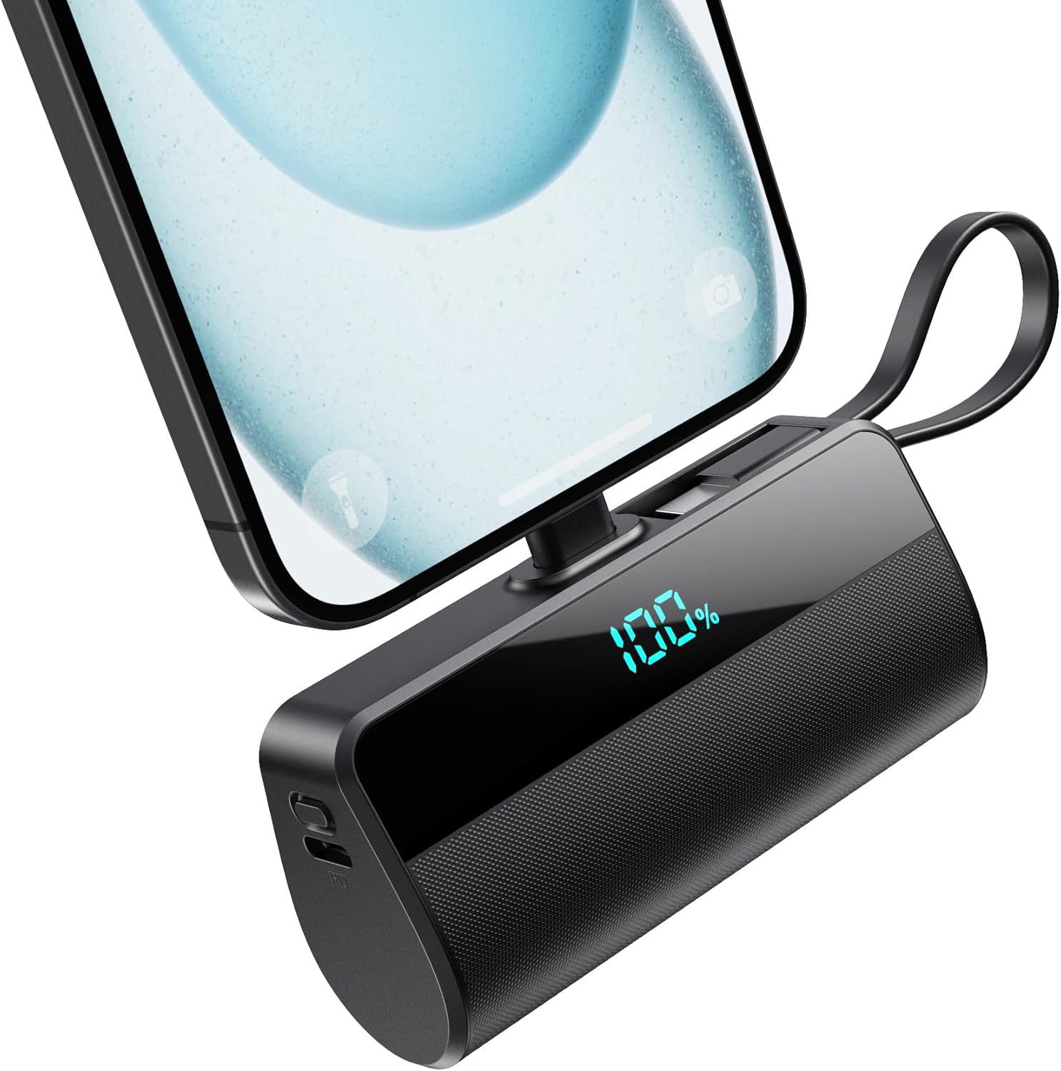 Mini Portable Charger for iPhone, 5500mAh Power Bank with Built in USB C Chargin...