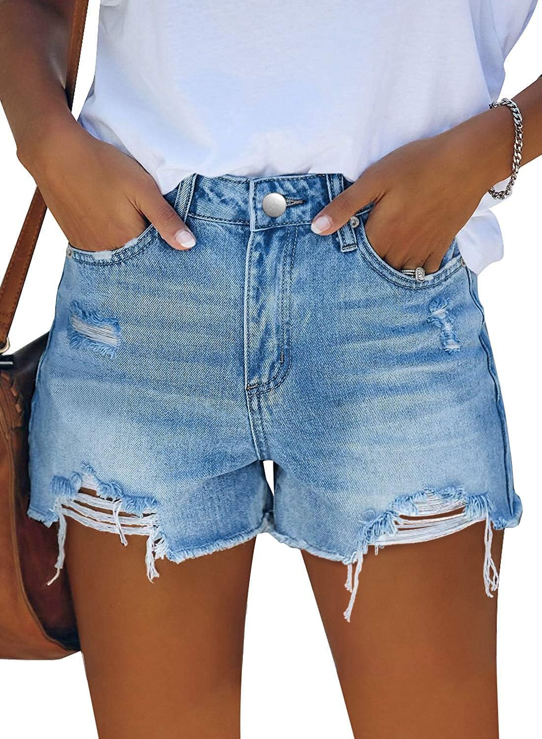 KISSMODA Women’s Denim Shorts Ripped High Waisted Hot Shorts Ladies Cut Off Jean...