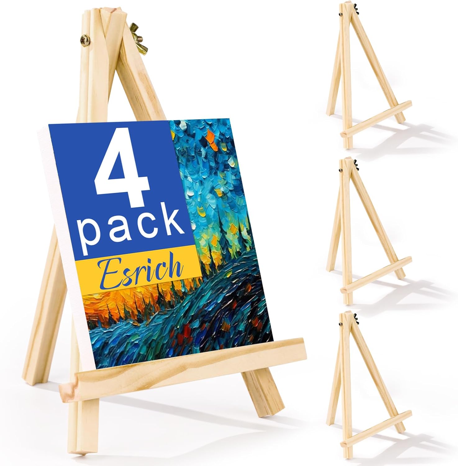 ESRICH 4 Pack 9 Inch Wood Easels - Tripod Painting Easels for Art & Crafts, Port...