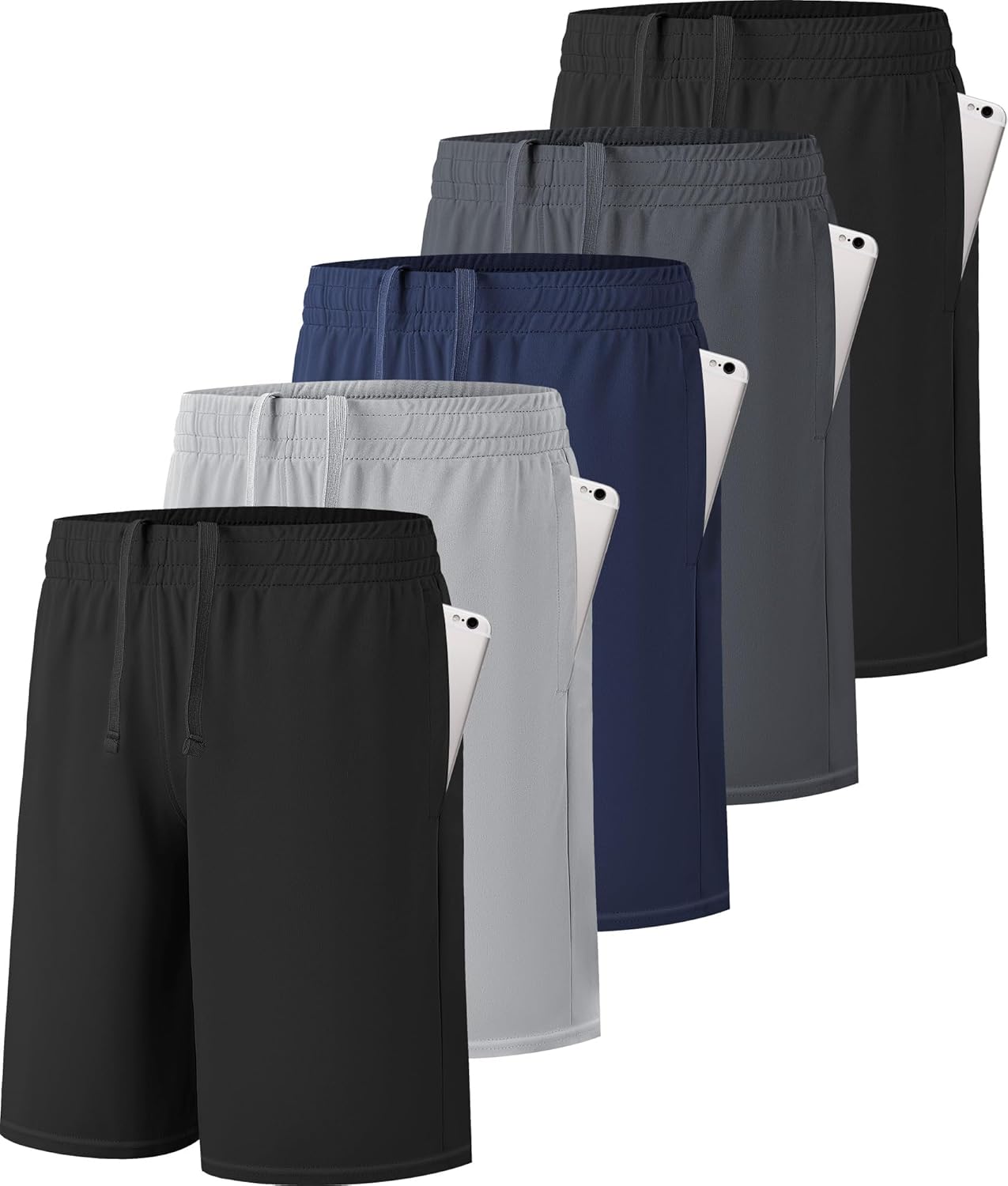 5 Pack Boys Athletic Shorts Active Performance Youth Kids Basketball Shorts Quic...