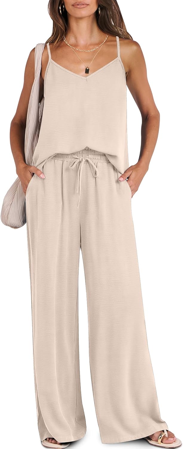Caracilia 2 Piece Lounge Sets for Women Summer Casual Matching Wide Leg Pants Be...