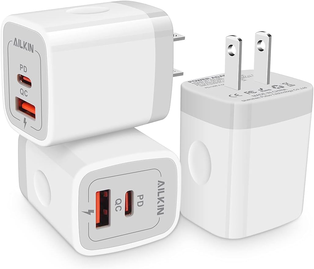 3Pack Dual Port USB-C Wall Plug-in USB Charger, AI...