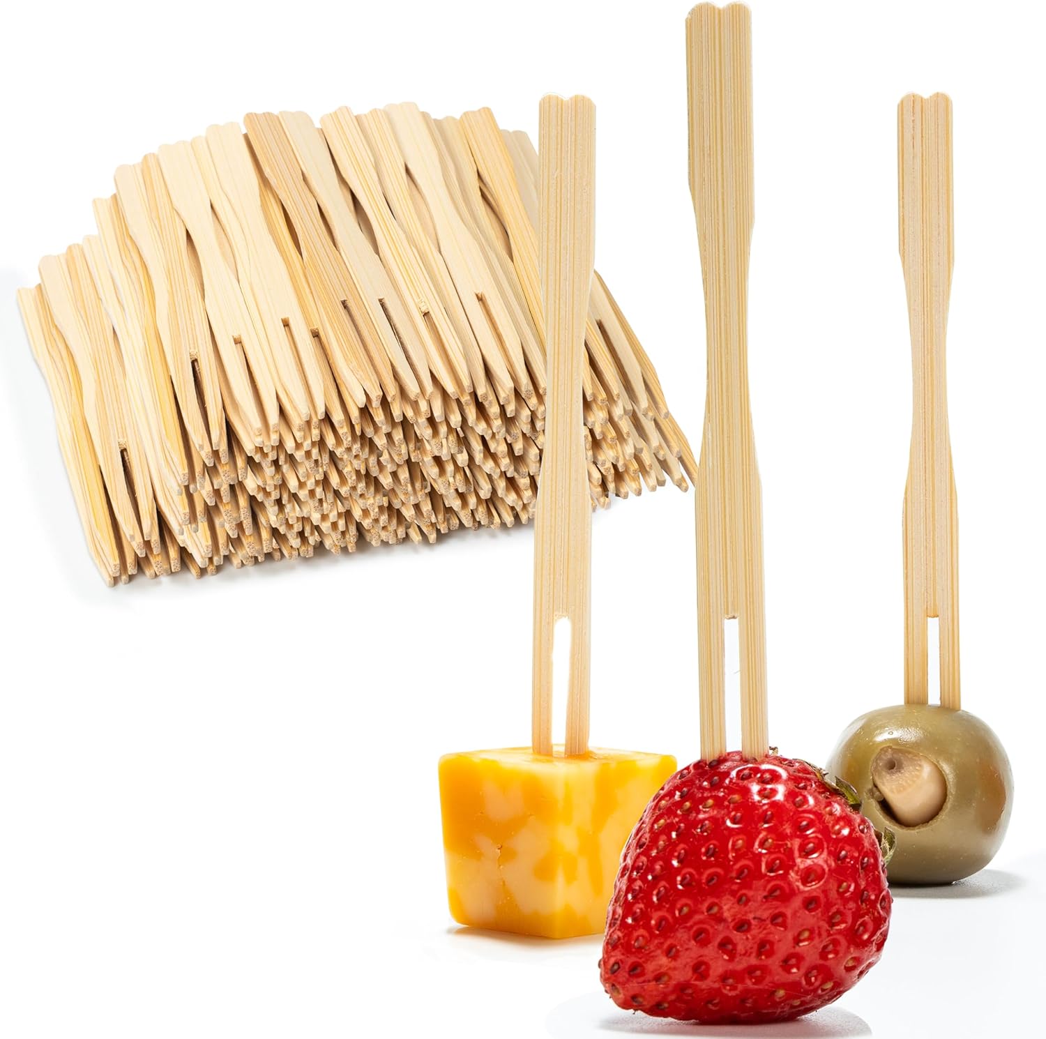 200 Bamboo Appetizer Forks, 3.5" Disposable Bamboo...