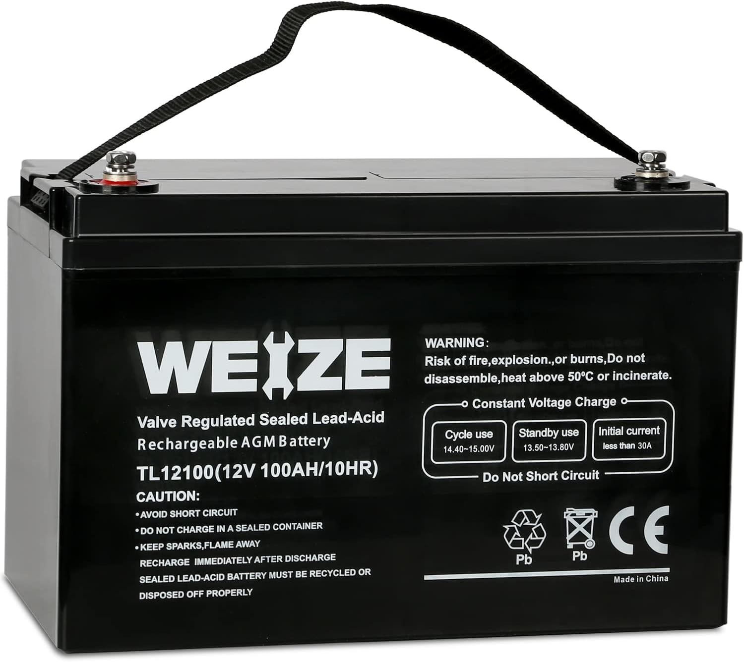 Weize Deep Cycle AGM 12 Volt 100Ah Battery, Maintenance-Free, 3% Self-Discharge...