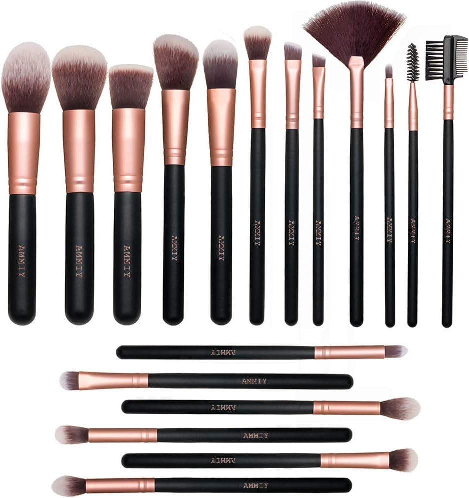 Lospu HY Makeup Brushes Sets 18-Piece Rose Golden Premium Synthetic Wood Handle...