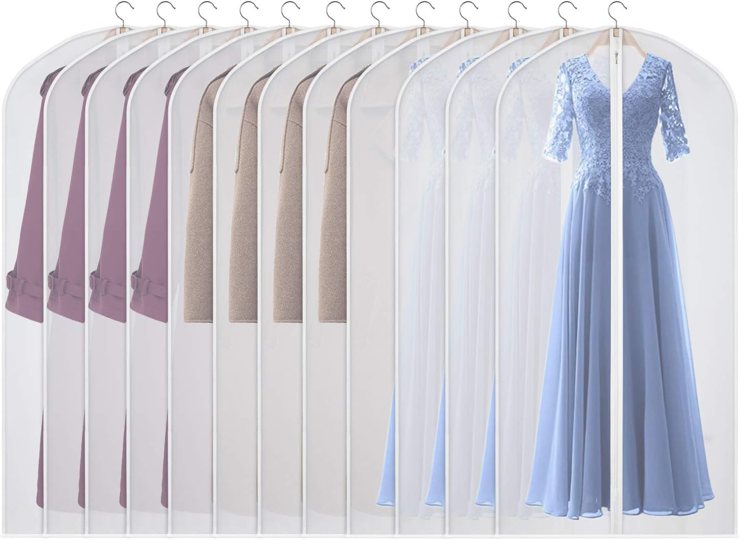 Univivi Hanging Garment Bags, 60 inch Suit Bags for Storage (Set of 12), PEVA Mo...