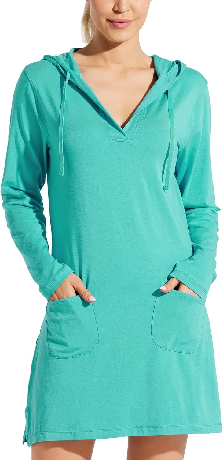 Willit Women's Swim Cover Up, High-Quality Long Sleeve Cotton Dress with UPF 50...