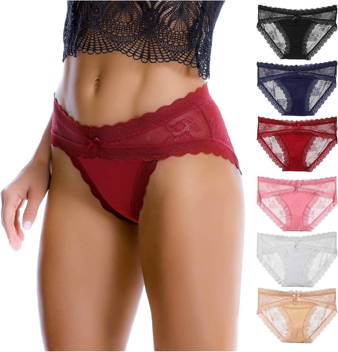 LEVAO Women Lace Underwear Sexy Breathable Hipster Panties Stretch Seamless Biki...