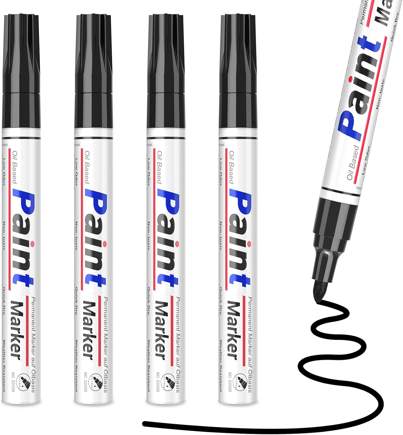 SAKEYR Permanent Paint marker Pens Black, 4 Pack Waterproof Marker Pens, Quick D...
