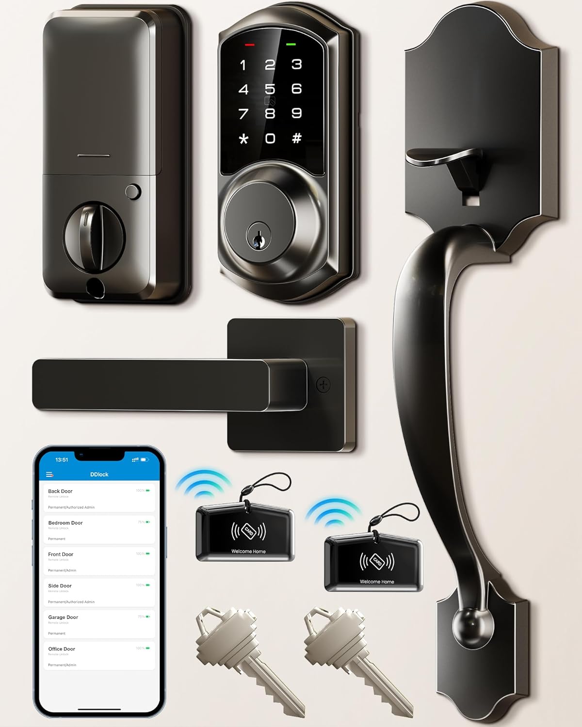 Veise Smart Front Door Lock Set, App Control, Keyl...
