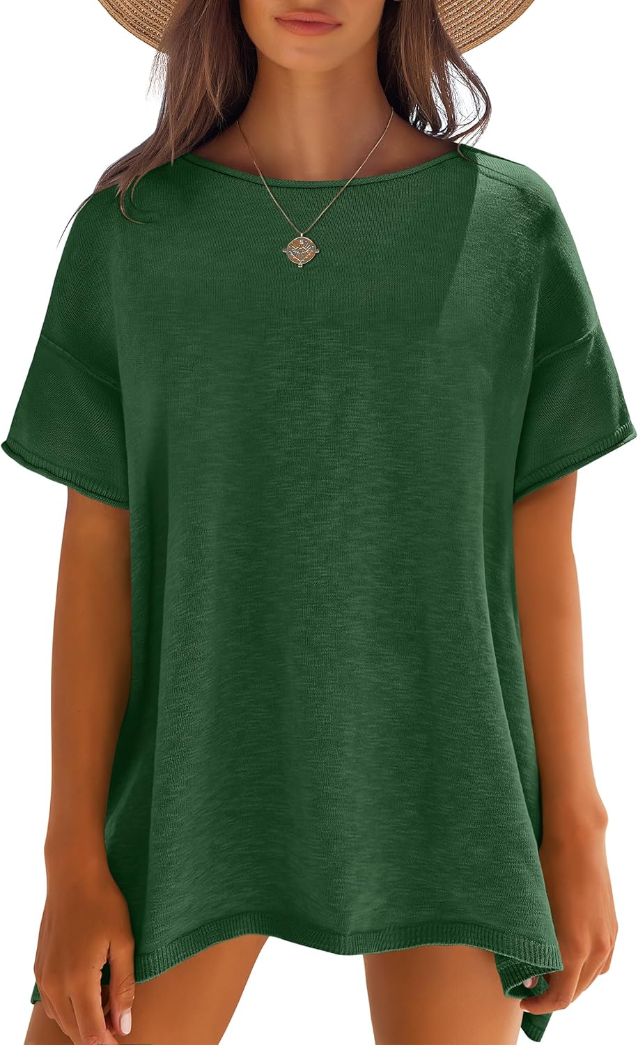 Caracilia Women Summer Lightweight Sweater Top Oversized Short Sleeve Drop Shoul...