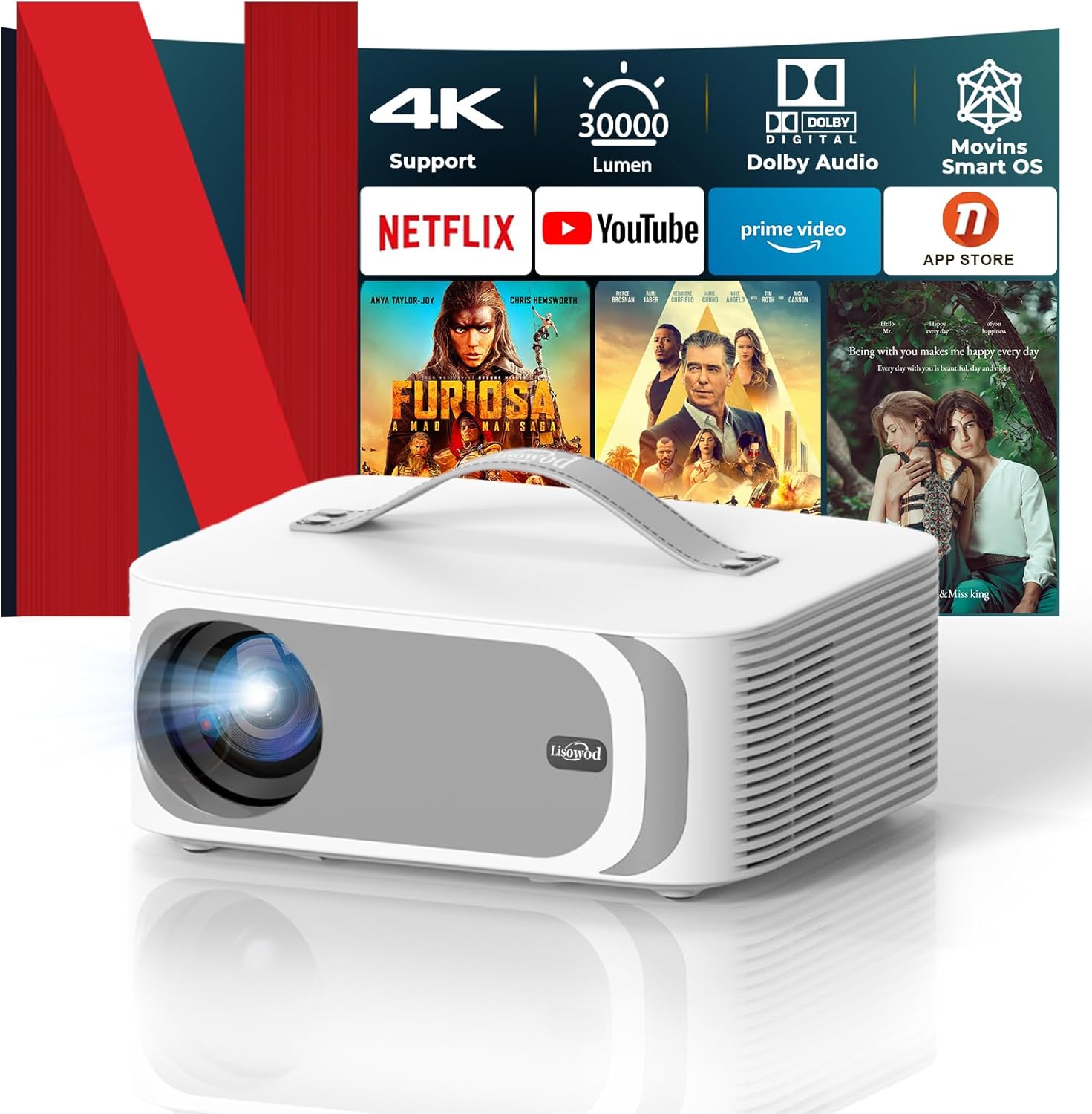 Smart Projector-4K[AI Movin System Netflix-Licensed&Dolby] with WiFi 6 and Bluet...