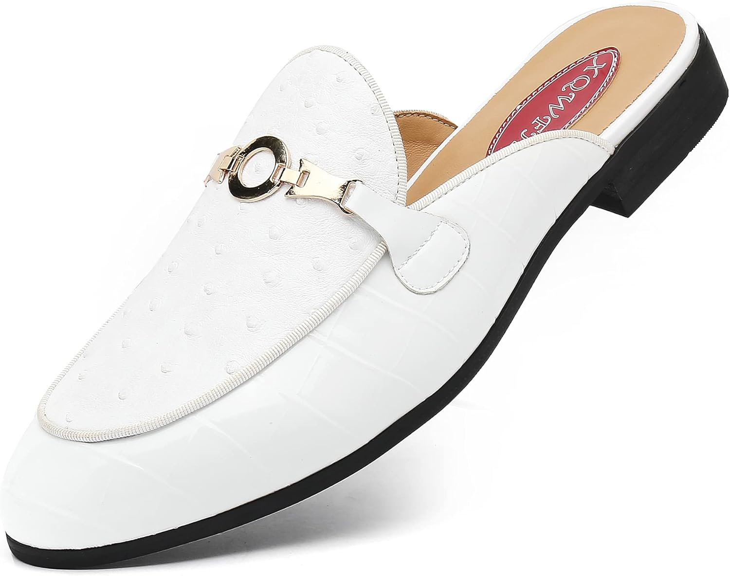 Men's Slip-on Mule Sandals Loafer with Gold Buckle,Fashion Leather Formal Wear C...