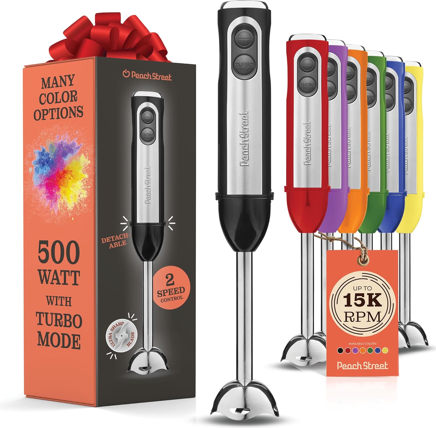 Powerful Immersion Blender, Electric Hand Blender 500 Watt with Turbo Mode, Deta...