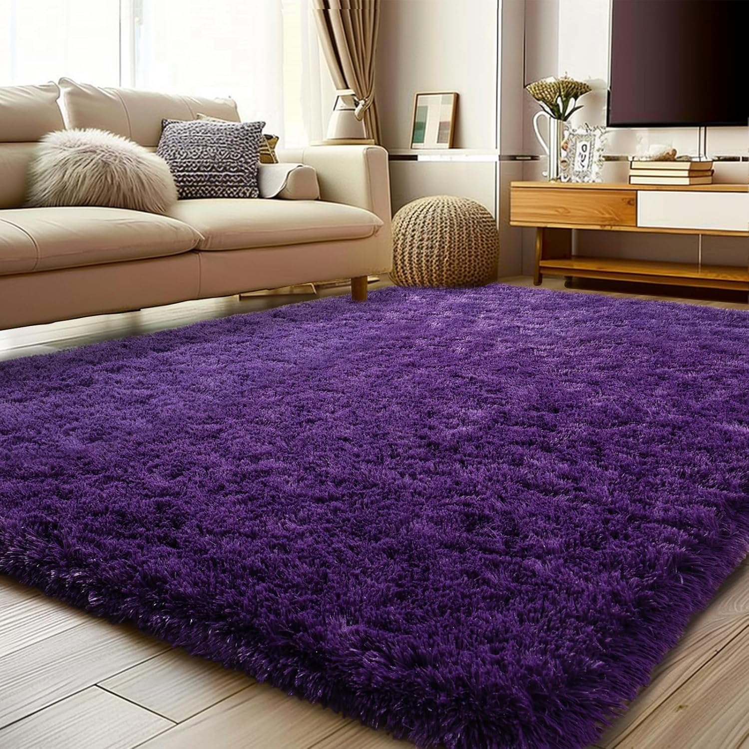 Soft Shag Rugs for Bedroom, 4x6 Purple Fluffy Shaggy Rugs for Living Room Nurser...