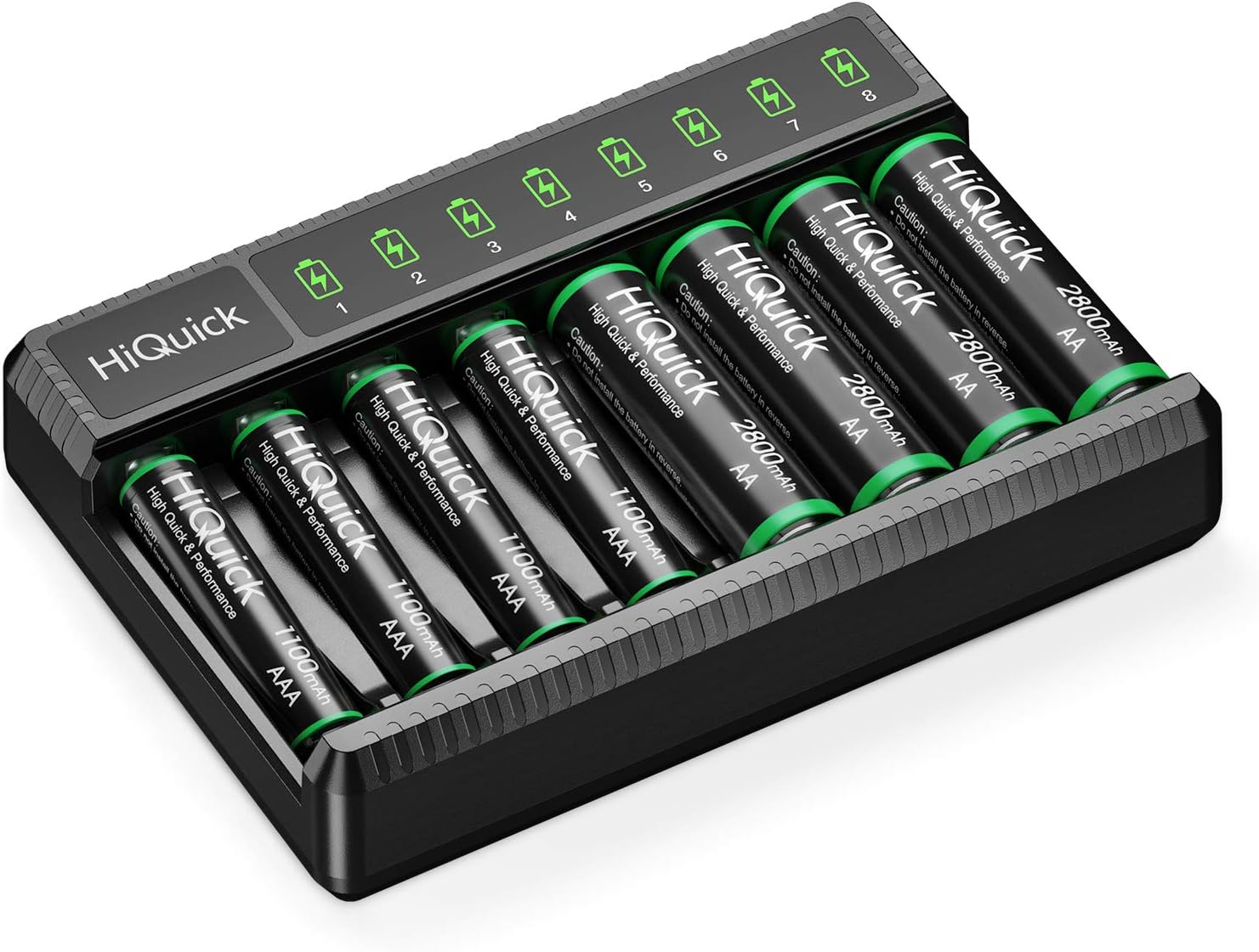 HiQuick 8 Slot AA AAA Battery Charger with 4 AA and 4 AAA NI-MH Rechargeable Bat...