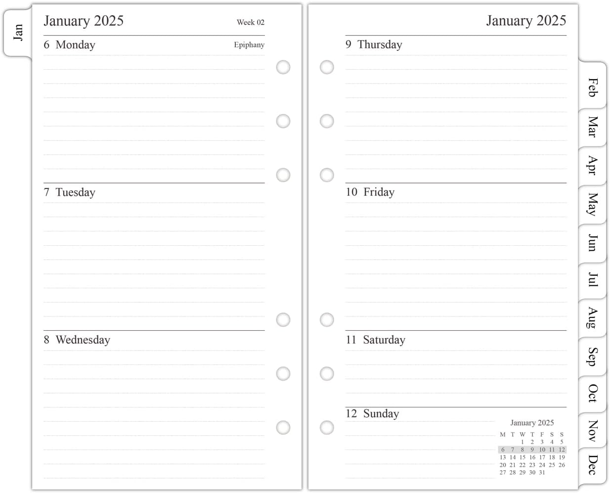 Orgnizme 2025 Weekly Diary Refill Personal Size, Week on Two Pages, Compatible w...