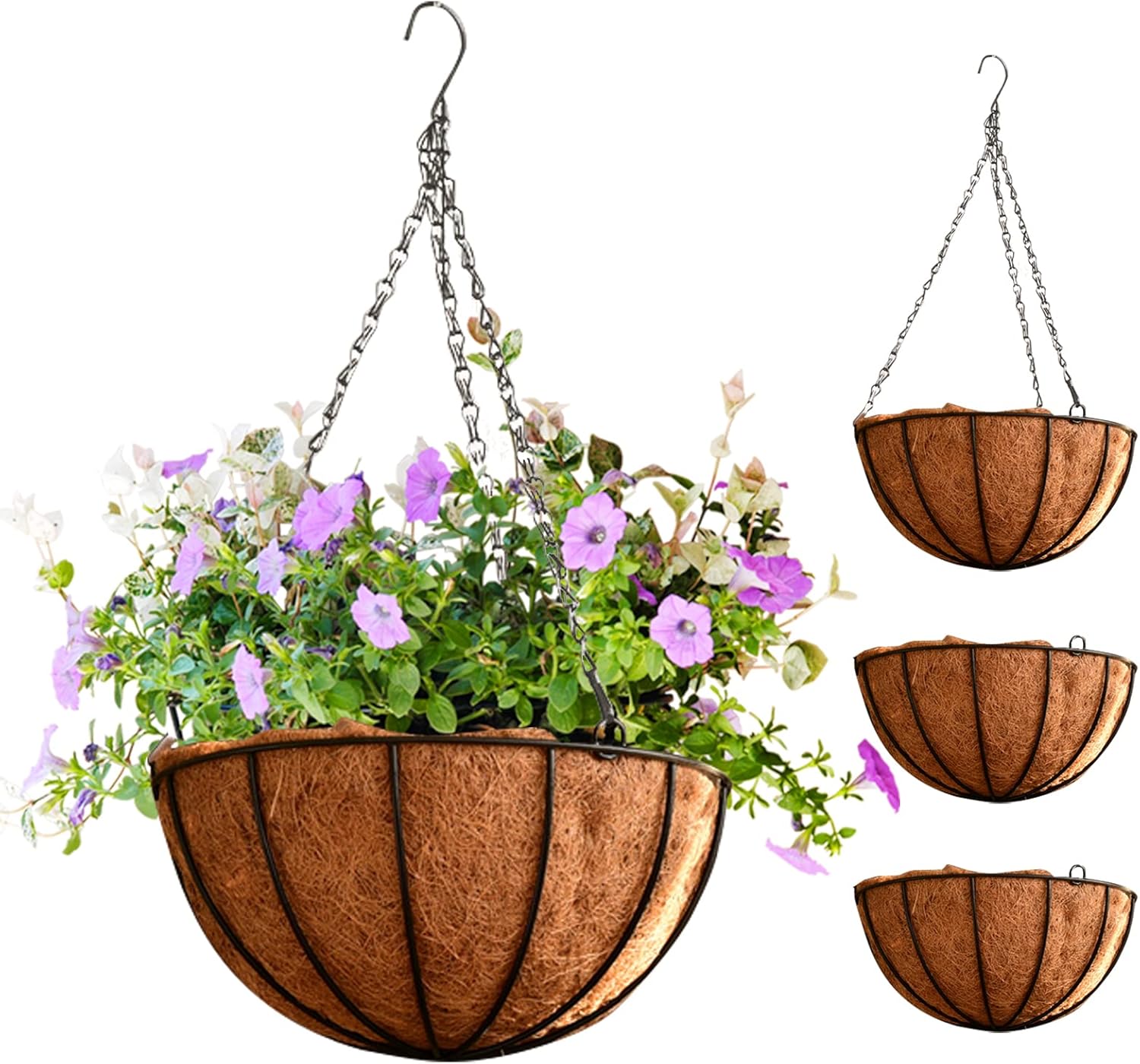WAIZHIUA 4Pcs 20cm Garden Hanging Basket & Coco Liner, Round Hanging Basket Pots...