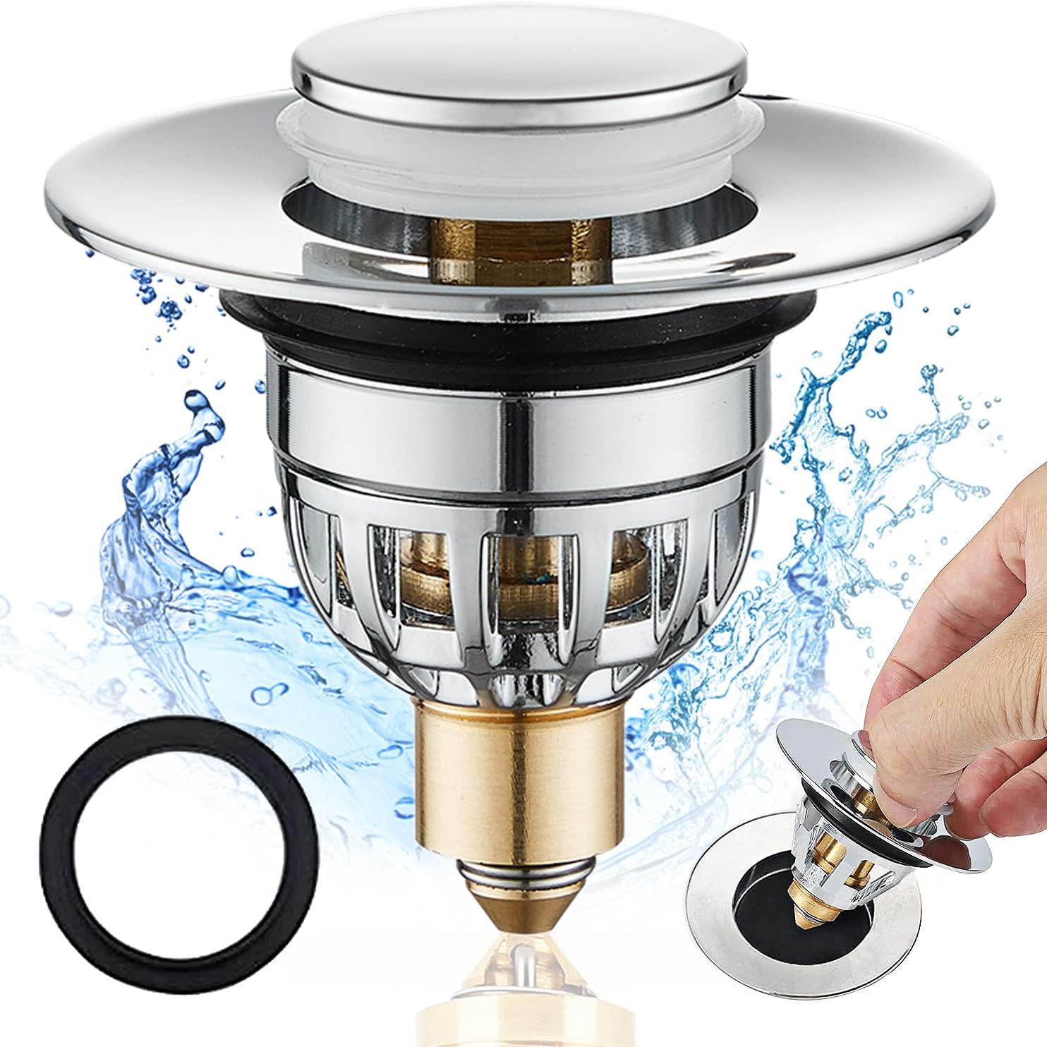 Tomario Sink Plugs Bathroom Plug, Stainless Steel Bathroom Basin Plug Pop Up Plu...