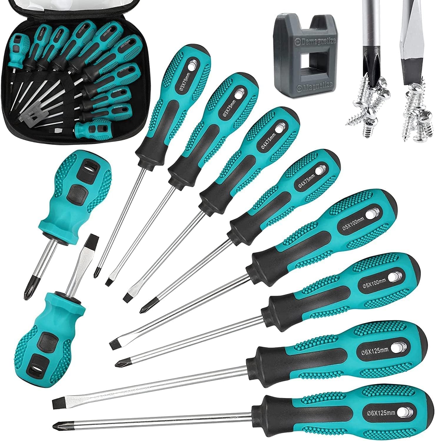 WAIZHIUA 10Pcs Screwdriver Set, Heavy Duty Magnetic Screwdriver with 5 Flat & 5...