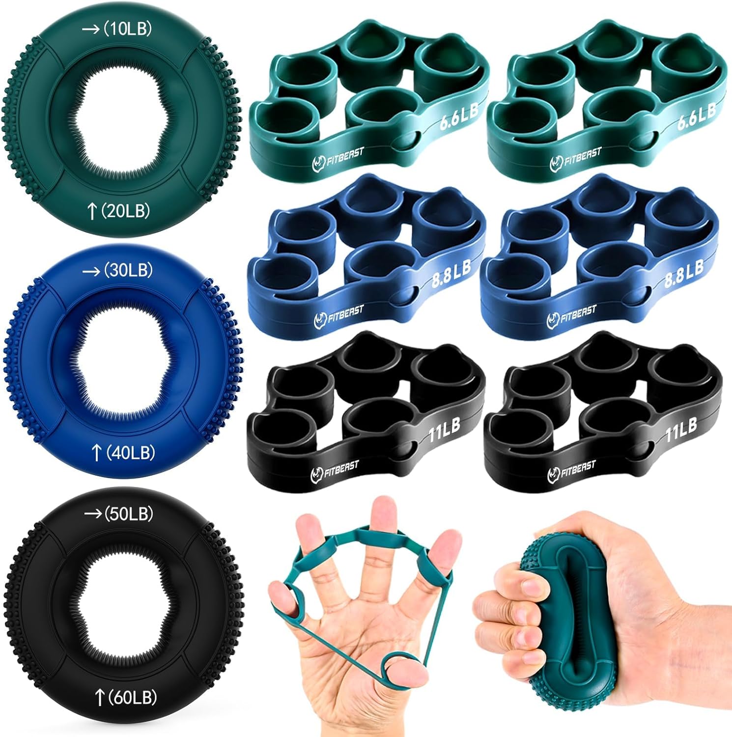 FitBeast Grip Strength Trainer, Finger Exerciser, Forearm Strengthener 9-Piece K...