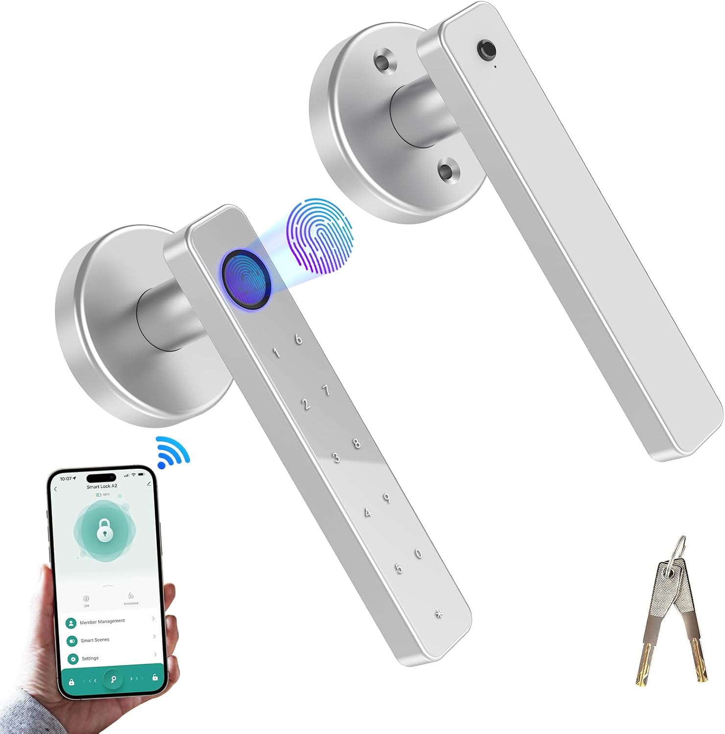 Smart Door Lock, Fingerprint 4-in-1 Electronic Fingerprint Keyboard Password Blu...